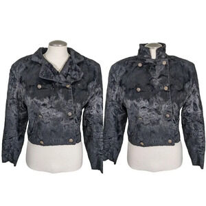 Vintage Womens Jacket Faux Fur Cropped Coat Med Black Mob Wife Designer France